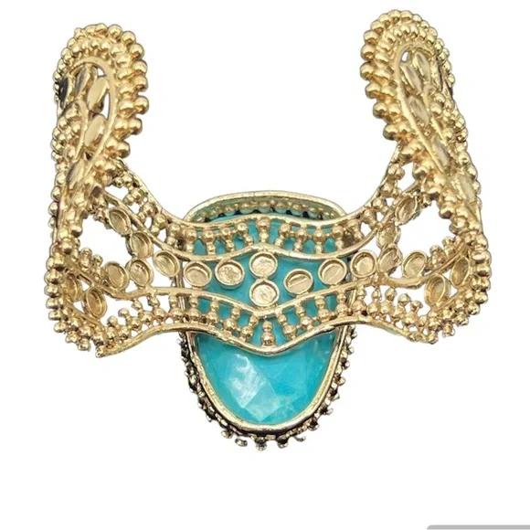 Kendra Scott Abena Turquoise Gold Cuff Bracelet Used on Runway Fashion Show 🥰 - Picture 10 of 15